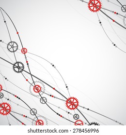 Abstract wave color background with cogwheels. Vector