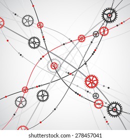 Abstract wave color background with cogwheels. Vector