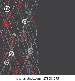 Abstract wave color background with cogwheels. Vector