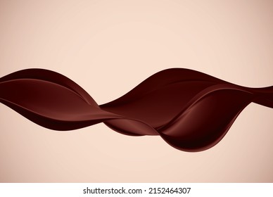 Abstract wave color chocolate background. Dark brown creamy chocolate, design element with wavy silk texture.