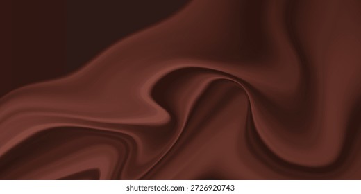 Fundo de chocolate de cor de onda abstrato. Chocolate cremoso marrom escuro, elemento de design com textura de seda ondulada.