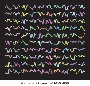 Abstract Wave and Color Lines with Gradient, Vector Pattern with Wavy Shapes, 3D Colour Graphic Design Elements, Squiggle Rainbow Ribbons with Gradation, circle shapes , rounds , curvy wave lines patt