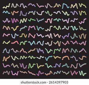 Abstract Wave and Color Lines with Gradient, Vector Pattern with Wavy Shapes, 3D Colour Graphic Design Elements, Squiggle Rainbow Ribbons with Gradation, circle shapes , rounds , curvy wave lines patt