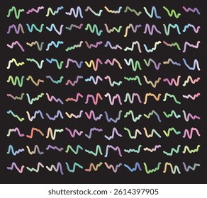 Abstract Wave and Color Lines with Gradient, Vector Pattern with Wavy Shapes, 3D Colour Graphic Design Elements, Squiggle Rainbow Ribbons with Gradation, circle shapes , rounds , curvy wave lines patt