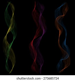 Abstract Wave Colorful. Black Background Vector 