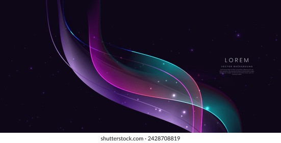 Abstract wave colorful lines on dark blue background. Vector illustration