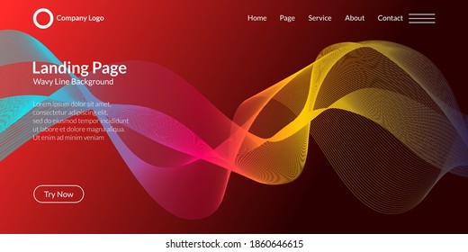 Fondo de la curva de onda abstracta en gradiente azul, rojo y amarillo. Es adecuado para páginas de aterrizaje, sitios web, banners, afiches, eventos, etc. Ilustración vectorial