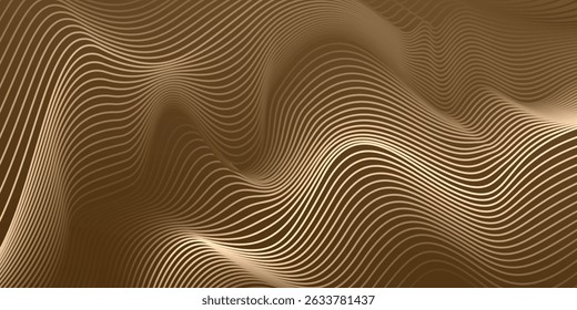 Abstract wave curve background in gold. Stock vector 3D modern background for your presentation, poster, brochure.