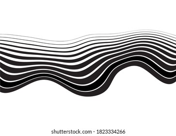 Abstract wave from curves of black lines on a white background. Trendy vector pattern