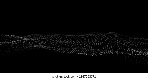 Abstract wave. Dark background with dots. Big data. 3d wave