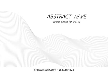 Abstract wave for design. Curved wavy line frequency, smooth stripe, color tone white and black. Vector illustration. Background with copy space for display of content or websites and applications.