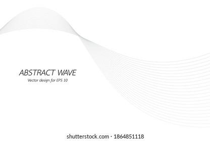 Abstract wave for design. Curved wavy line frequency, smooth stripe, color tone white and black. Vector illustration. Background with copy space for display of content or websites and applications.