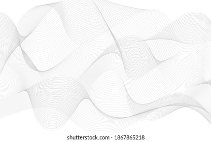 Abstract wave for design. Curved wavy line frequency, smooth stripe, color tone white and black. Vector illustration. Background with copy space for display of content or websites and applications.