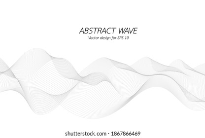 Abstract wave for design. Curved wavy line frequency, smooth stripe, color tone white and black. Vector illustration. Background with copy space for display of content or websites and applications.