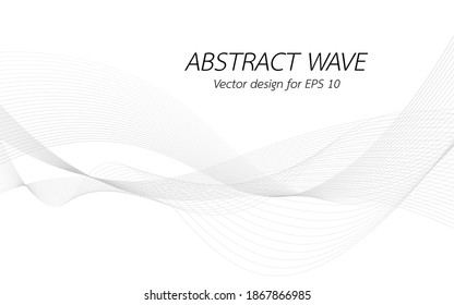 Abstract wave for design. Curved wavy line frequency, smooth stripe, color tone white and black. Vector illustration. Background with copy space for display of content or websites and applications.