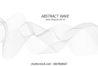 Abstract wave for design. Curved wavy line frequency, smooth stripe, color tone white and black. Vector illustration. Background with copy space for display of content or websites and applications.