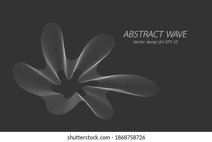 Abstract wave for design curved wavy line frequency, smooth stripe, color tone gray. Vector illustration on black background isolated with copy space for display of content or websites and app.