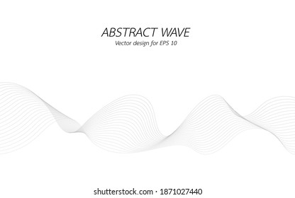 Abstract wave for design. Curved wavy line frequency, smooth stripe, color tone white and black. Vector illustration. Background with copy space for display of content or websites and applications.