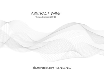 Abstract wave for design. Curved wavy line frequency, smooth stripe, color tone white and black. Vector illustration. Background with copy space for display of content or websites and applications.