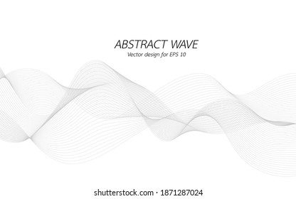 Abstract wave for design. Curved wavy line frequency, smooth stripe, color tone white and black. Vector illustration. Background with copy space for display of content or websites and applications.