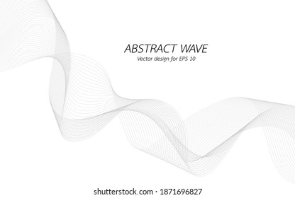 Abstract wave for design. Curved wavy line frequency, smooth stripe, color tone white and black. Vector illustration. Background with copy space for display of content or websites and applications.