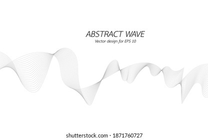 Abstract wave for design. Curved wavy line frequency, smooth stripe, color tone white and black. Vector illustration. Background with copy space for display of content or websites and applications.