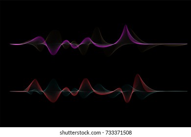 Abstract wave design element with dynamic wave lines of dot. Digital frequency track equalizer. Stylized line art background. Flowing particle wave vector background.