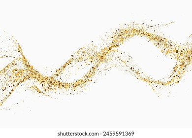 Abstract wave design element, gold glitters waves and lines with glitter effect on a white background.