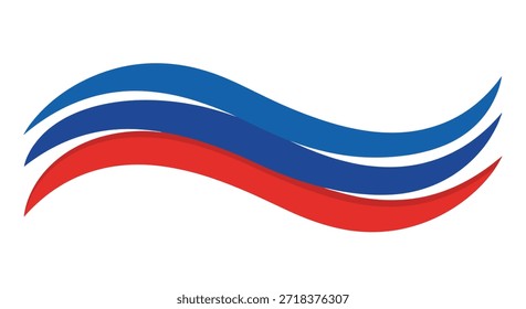 Abstraktes Wellendesign mit drei fließenden horizontalen Bändern in Blau- und Rottönen für dynamisches Branding und Bewegung.