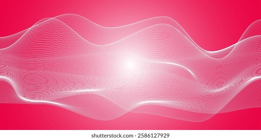 Abstract Wave of Digital Lines on a Vibrant Red Background. A mesmerizing digital abstract design featuring a flowing wave of white lines over a vibrant red backdrop, evoking modernity, technology