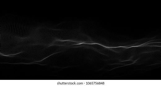 Abstract wave dots in dark background. Technology vector background. Big data.