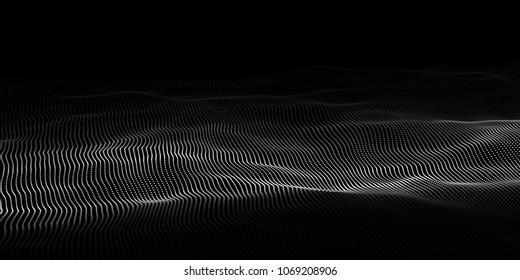 Abstract wave dots in dark background. Technology vector background. Big data.