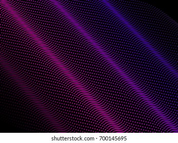 Abstract wave dotted color on black. Dark background.