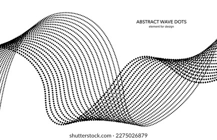 Elemento de onda abstracta con puntos para el diseño. Línea estilizada con punto sobre fondo artístico. Las ondas van con puntos de líneas. Ecualizador de pista de frecuencia digital. Cadena ondulada suave curvada. Ilustración vectorial.