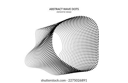 Abstract wave dotted element for design. Stylized line with dot on art background. Waves range with lines dots. Digital frequency track equalizer. Curved smooth wavy string. Vector illustration.