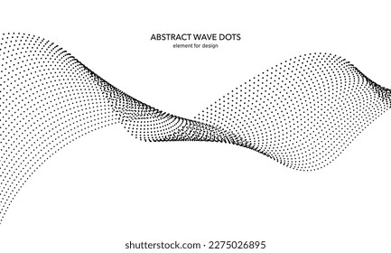 Abstract wave dotted element for design. Stylized line with dot on art background. Waves range with lines dots. Digital frequency track equalizer. Curved smooth wavy string. Vector illustration.