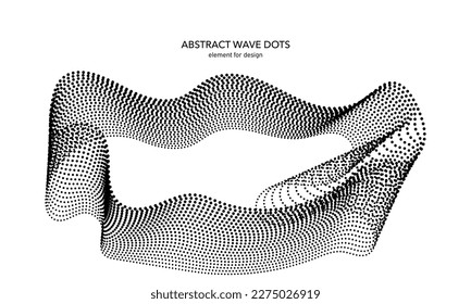 Abstract wave dotted element for design. Stylized line with dot on art background. Waves range with lines dots. Digital frequency track equalizer. Curved smooth wavy string. Vector illustration.