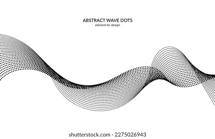Elemento de onda abstracta con puntos para el diseño. Línea estilizada con punto sobre fondo artístico. Las ondas van con puntos de líneas. Ecualizador de pista de frecuencia digital. Cadena ondulada suave curvada. Ilustración vectorial.