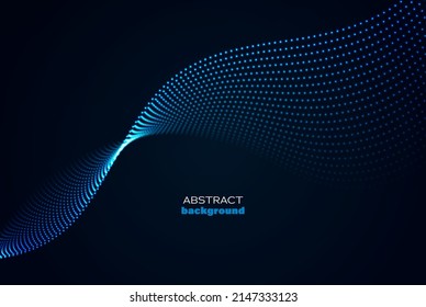 Abstract wave of dynamic particles flowing through the dark. Blurred lights vector abstract background.