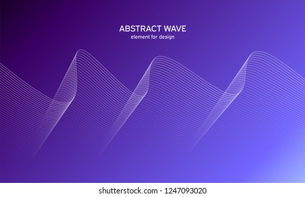 Abstract wave element for design. Blue. Digital frequency track equalizer. Stylized line art background. Colorful shiny wave with lines created using blend tool. Curved wavy line, smooth stripe Vector