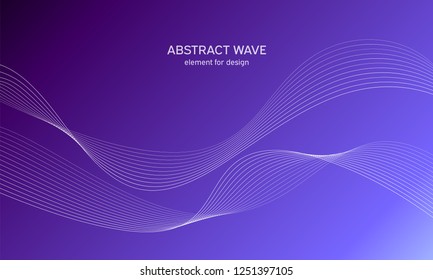 Abstract wave element for design. Blue. Digital frequency track equalizer. Stylized line art background. Colorful shiny wave with lines created using blend tool. Curved wavy line, smooth stripe Vector