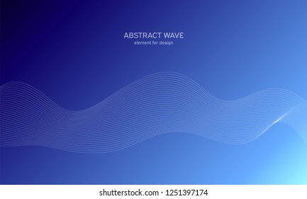 Abstract wave element for design. Blue. Digital frequency track equalizer. Stylized line art background. Colorful shiny wave with lines created using blend tool. Curved wavy line, smooth stripe Vector