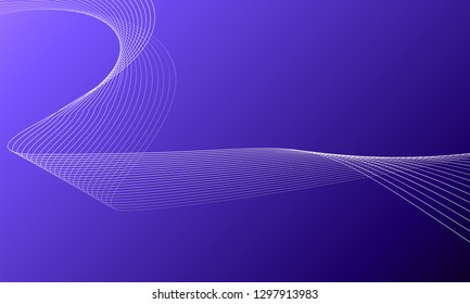 Abstract wave element for design. Blue. Digital frequency track equalizer. Stylized line art background. Colorful shiny wave with lines created using blend tool. Curved wavy line, smooth stripe Vector