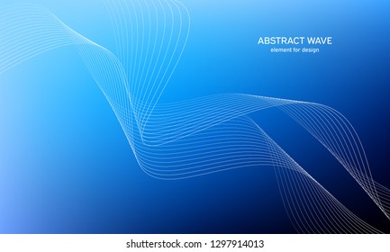 Abstract wave element for design. Blue. Digital frequency track equalizer. Stylized line art background. Colorful shiny wave with lines created using blend tool. Curved wavy line, smooth stripe Vector