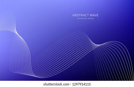 Abstract wave element for design. Blue. Digital frequency track equalizer. Stylized line art background. Colorful shiny wave with lines created using blend tool. Curved wavy line, smooth stripe Vector