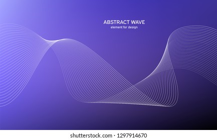Abstract wave element for design. Blue. Digital frequency track equalizer. Stylized line art background. Colorful shiny wave with lines created using blend tool. Curved wavy line, smooth stripe Vector