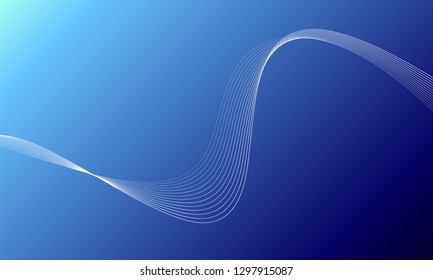 Abstract wave element for design. Blue. Digital frequency track equalizer. Stylized line art background. Colorful shiny wave with lines created using blend tool. Curved wavy line, smooth stripe Vector