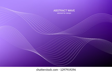 Abstract wave element for design. Blue. Digital frequency track equalizer. Stylized line art background. Colorful shiny wave with lines created using blend tool. Curved wavy line, smooth stripe Vector
