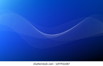 Abstract wave element for design. Blue. Digital frequency track equalizer. Stylized line art background. Colorful shiny wave with lines created using blend tool. Curved wavy line, smooth stripe Vector