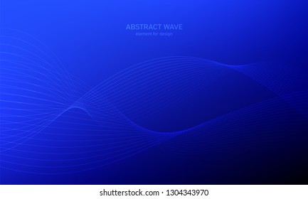 Abstract wave element for design. Blue. Digital frequency track equalizer. Stylized line art background. Colorful shiny wave with lines created using blend tool. Curved wavy line, smooth stripe Vector